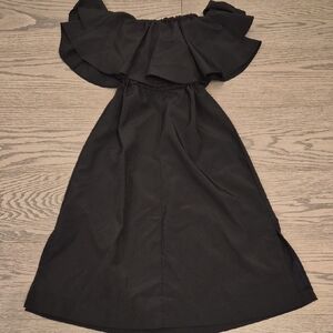 Kids Black Off-Shoulder Ruffle Midi Dress Size 11